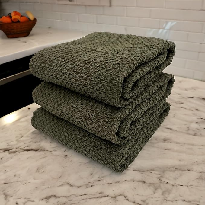 Serafina Home Olive Green Kitchen Hand Dish Towels: Oversized 28" x 18"