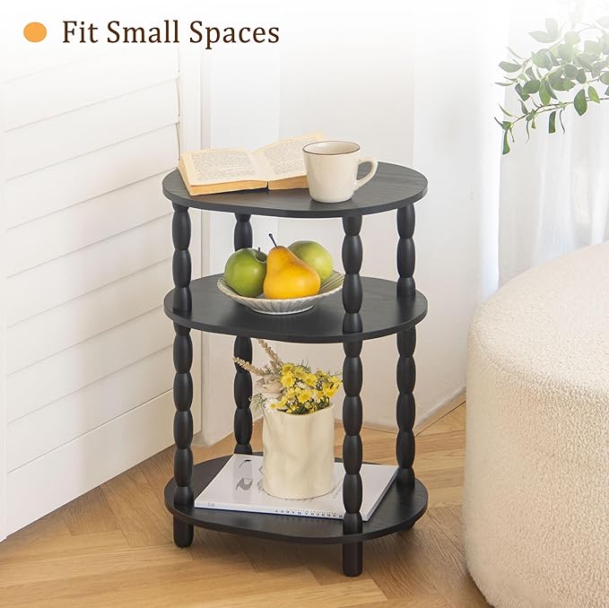 MaxSmeo Black Side Table, 3-Tier Small Oval End Table, Modern Night Stand Wood