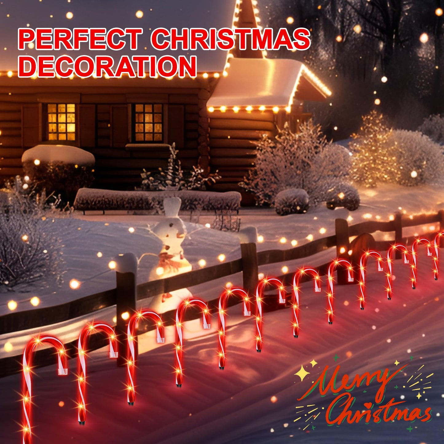 10" Christmas Candy Cane Lights (10PCS) for Landscape Decoration,Red & White Pathway Makers Lights (Include Stakes)