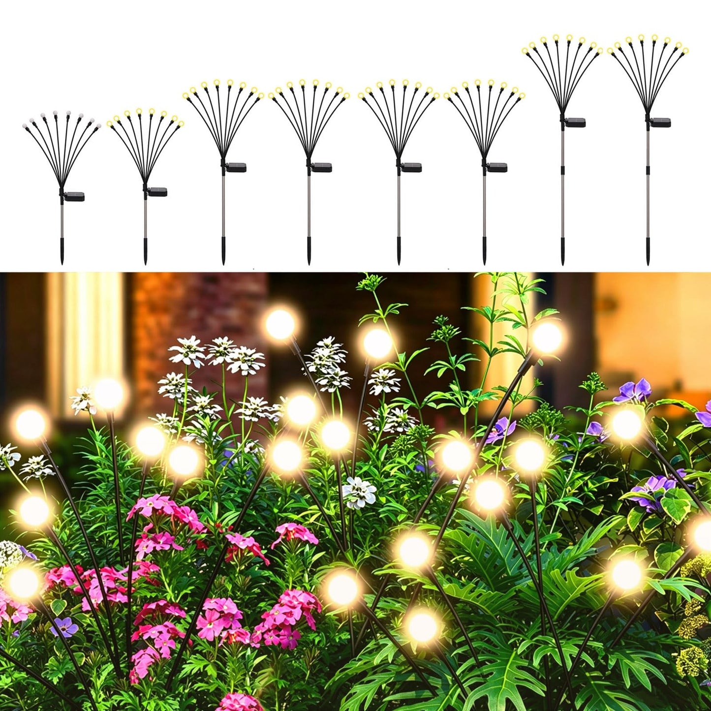 Petriveil Solar Firefly Lights Warm White, 8 Modes 800mAh Swaying Firefly Yard Lights Solar Powered Outdoor Waterproof for Outside Yard Patio Lawn Pathway Walkway Stake Christmas Garden Decor (8 Pack)
