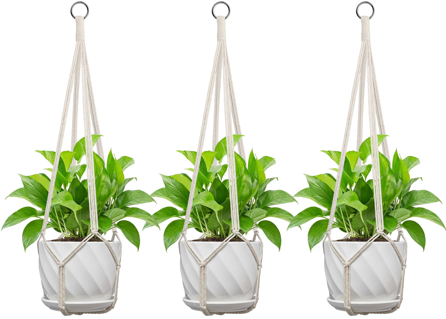 IDEEEPAN Macrame Plant Hanger, Fits 4-13 Inch Pots, Boho Hanging Plant Holder for Indoor Outdoor, 35 Inch, Set of 3, White (No Flowerpot)