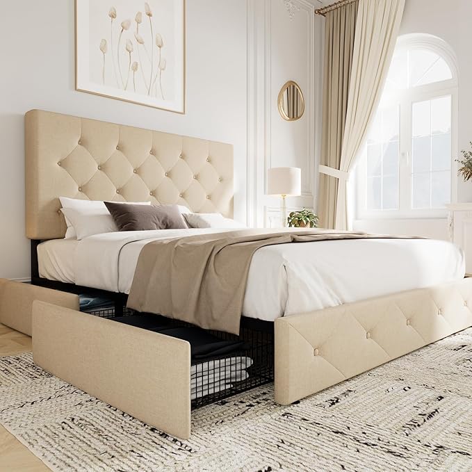 Allewie Upholstered Queen Size Platform Bed Frame