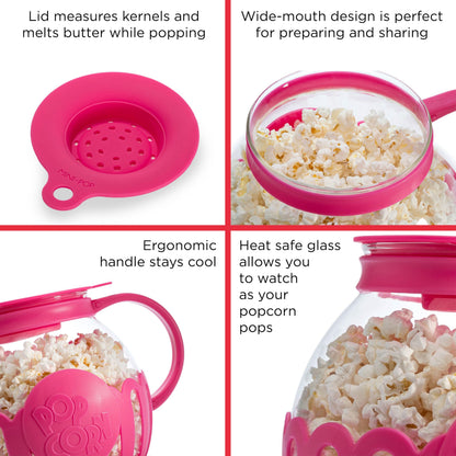Ecolution Patented Micro-Pop Microwave Popcorn Popper with Temperature Safe Glass, 3-in-1 Lid Measures Kernels and Melts Butter, Made Without BPA, Dishwasher Safe, 3-Quart, Aqua