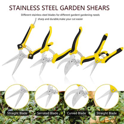 5 pack Garden Pruning Shears Stainless Steel Blades, Handheld Scissors Set with Gardening Gloves,Heavy Duty Garden Bypass Pruning Shears,Tree Trimmers Secateurs, Hand Pruner (Yellow and Black)