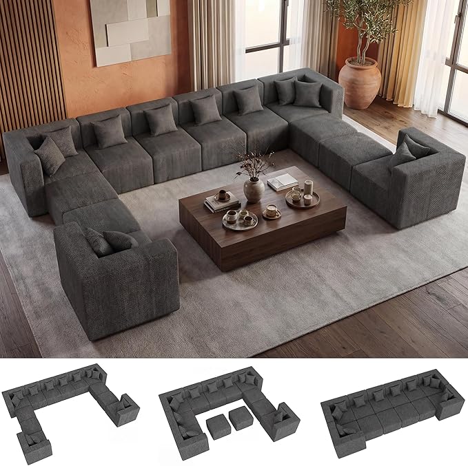 MONVANE Modular Sectional Sofa, Oversized 12 Seat Convertible U Shaped Couch