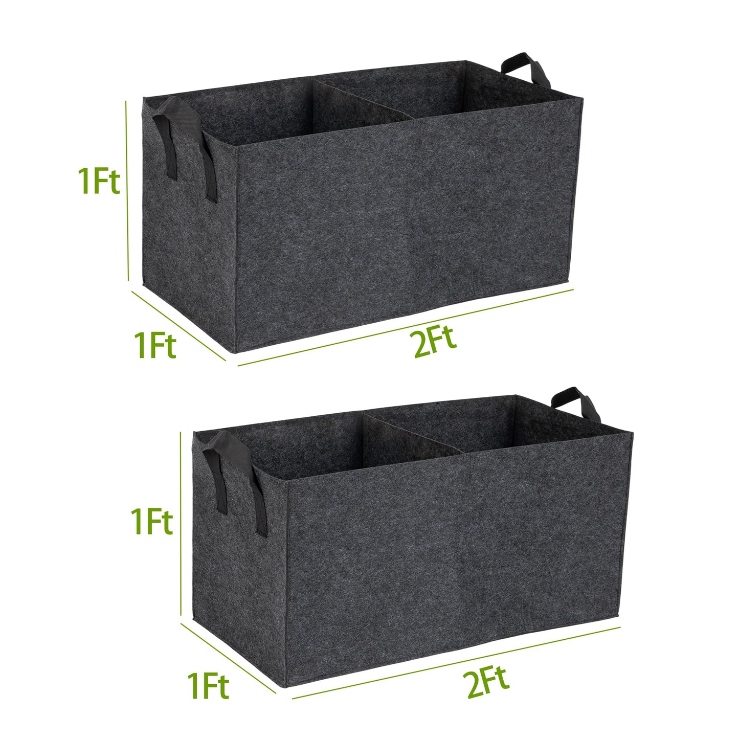 FVOTNW 2-Pack 2 Grids Fabric 10 Gallon Grow Bags, 2x1x1ft Thickened 400G Nonwoven Fabric Raised Garden Beds with Handles - Indoor Outdoor Planters for Vegetables, Herbs, Flowers