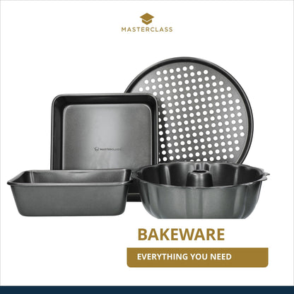 MasterClass FBA_KCMCHB18 27 cm Fluted Ring Cake Tin with PFOA Non Stick Coating, Robust 1 mm Thick Carbon Steel, 10.5 Inch Savarin Mould, Grey