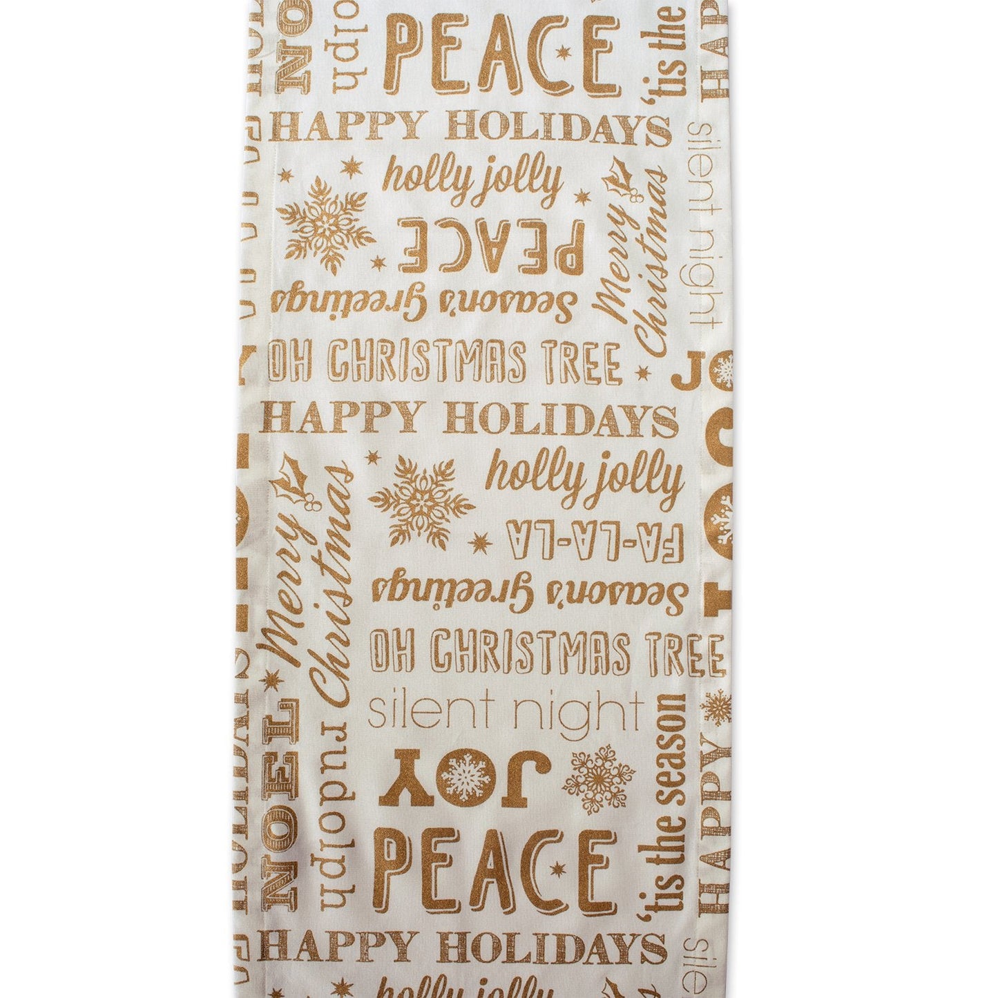 DII Holiday Dining Table Linen Metallic Fabric Kitchen Décor, Christmas Table Runner, 14x72, Gold Holiday Collage
