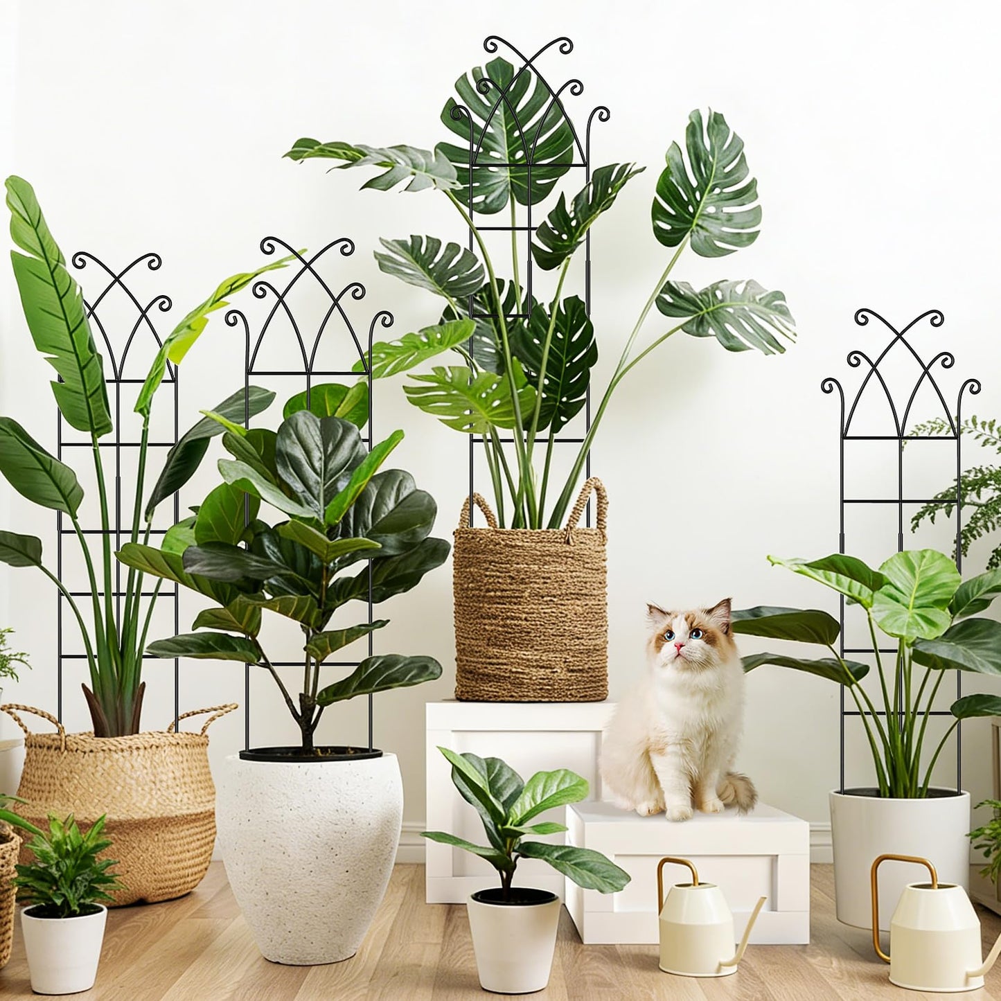 33.8in Tall Trellis for Climbing Plants Indoor & Outdoor, 4 Pack Metal Trellis for Potted Houseplant, Sturdy Support for Ivy, Pothos, Monstera, Hoya and Flower Vines, Black