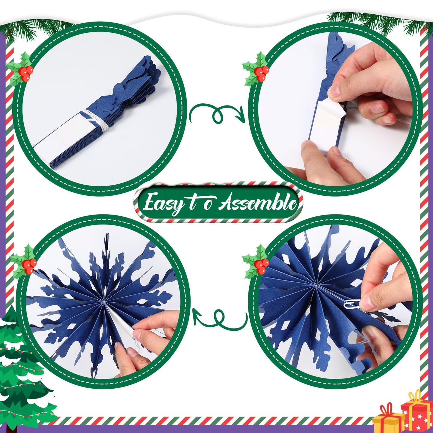 Fuyoooo 12 Pcs Snowflakes Hanging Decorations Blue Purple White Paper Fans Hollow Snowflakes Ceiling Hangings Decor Ice Birthday Fans Decor for Wedding Birthday Holiday Party Decoration(Blue)