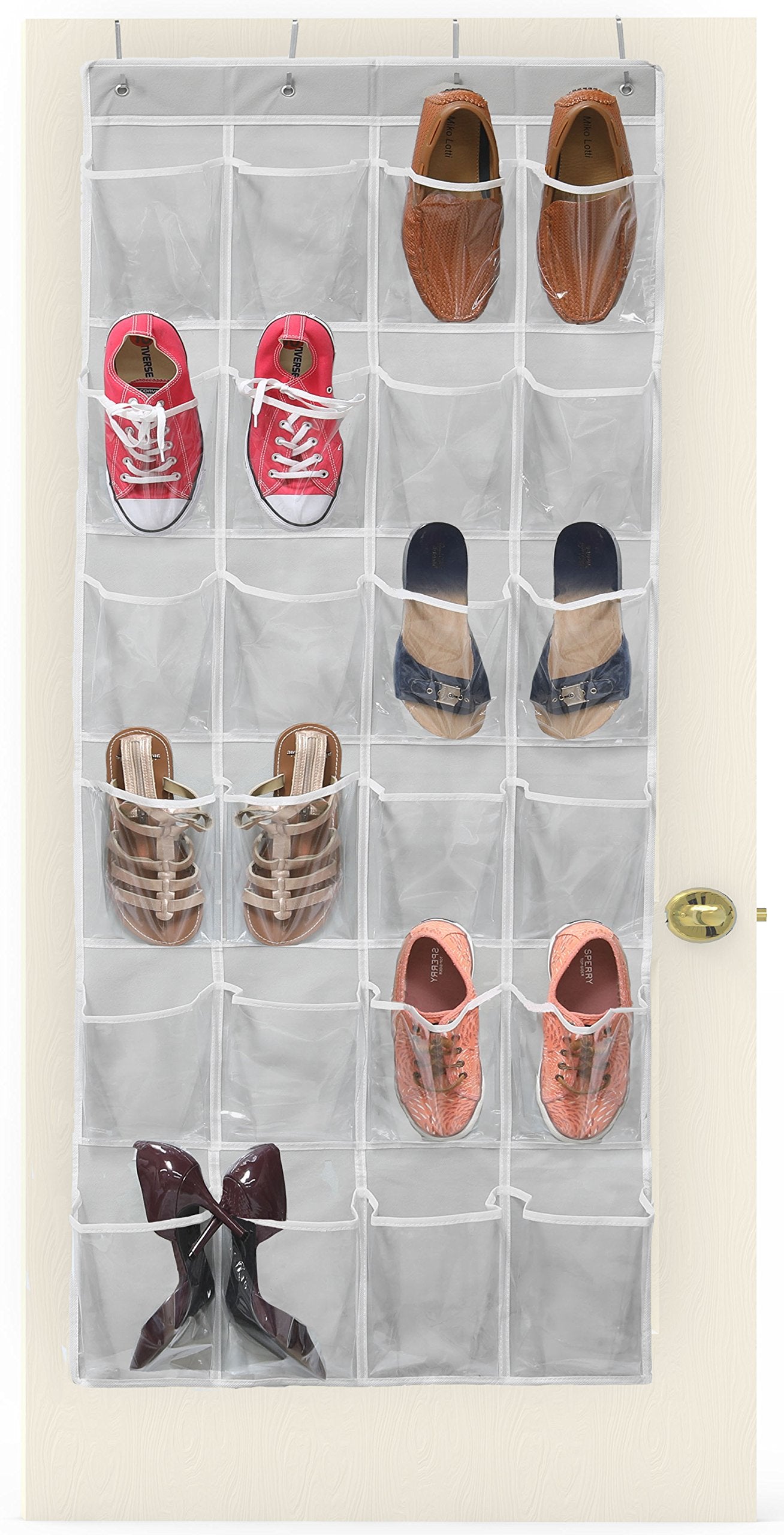 Simple Houseware 24 Pockets Large Clear Pockets Over The Door Hanging Shoe Organizer, Gray (56" x 22.5")