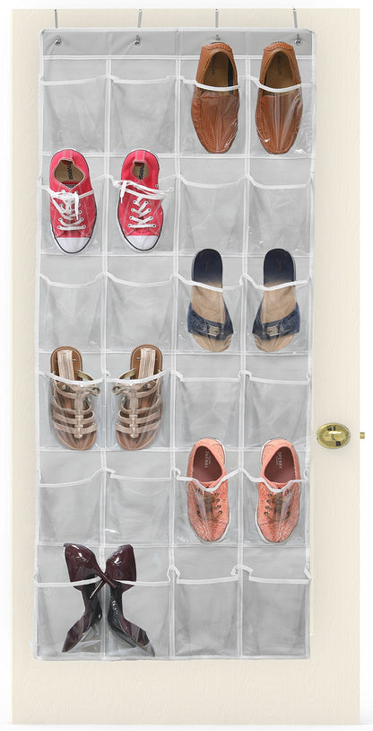 Simple Houseware 24 Pockets Large Clear Pockets Over The Door Hanging Shoe Organizer, Gray (56" x 22.5")