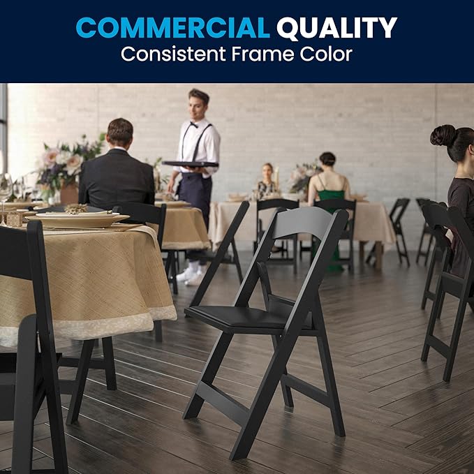 Flash Furniture Hercules Series Folding Chair - Black Resin - 2 Pack 800LB Weight Capacity Comfortable Event Chair - Light Weight Folding Chair
