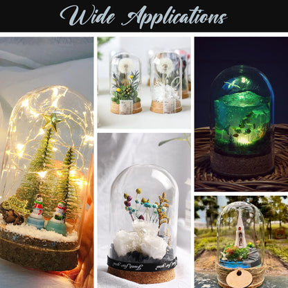 Ipetboom 5pcs Cloche Glass Dome Display Covers with Cork Base - Tabletop Centerpiece Bell Jar Showcase Terrarium for Eternal Flowers Gold Rose Micro Landscape Flower Plant Preserved - 3.9x2.4in