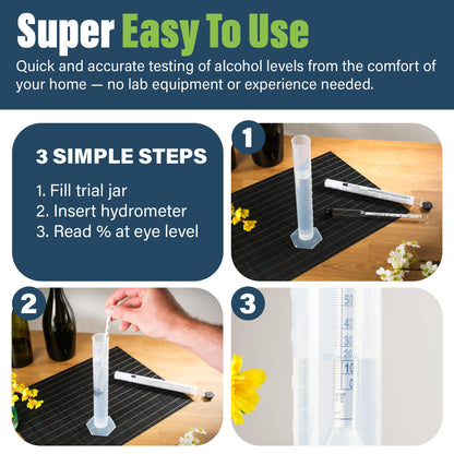 Alcohol Meter Spirit Meter 0-100% Measures Alcohol in Distilled Spirit Hydrometer 23cm Including 100ml Trial Sampling Jar