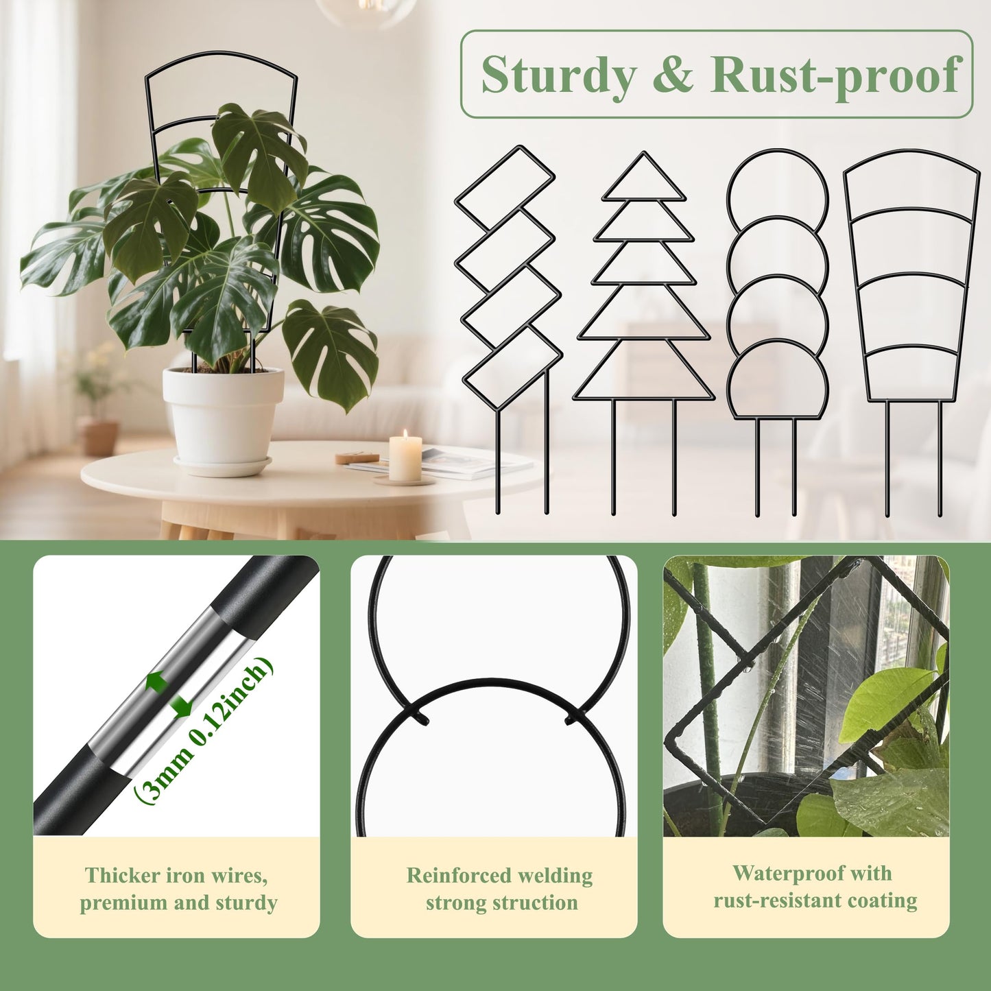 Plant Trellis for Potted Plants Indoor, Metal Garden Trellis for Climbing Plants with Different Patterns, Small Houseplant Support Stakes for Vine Ivy Hoya Pothos Flower Outdoor, 16 Inch 4 Pack