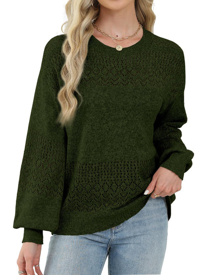 Lylinan Womens Sweaters Casual Boho Long Sleeve Shirts Crewneck Lightweight Crochet Tops Pullover Knit Sweater