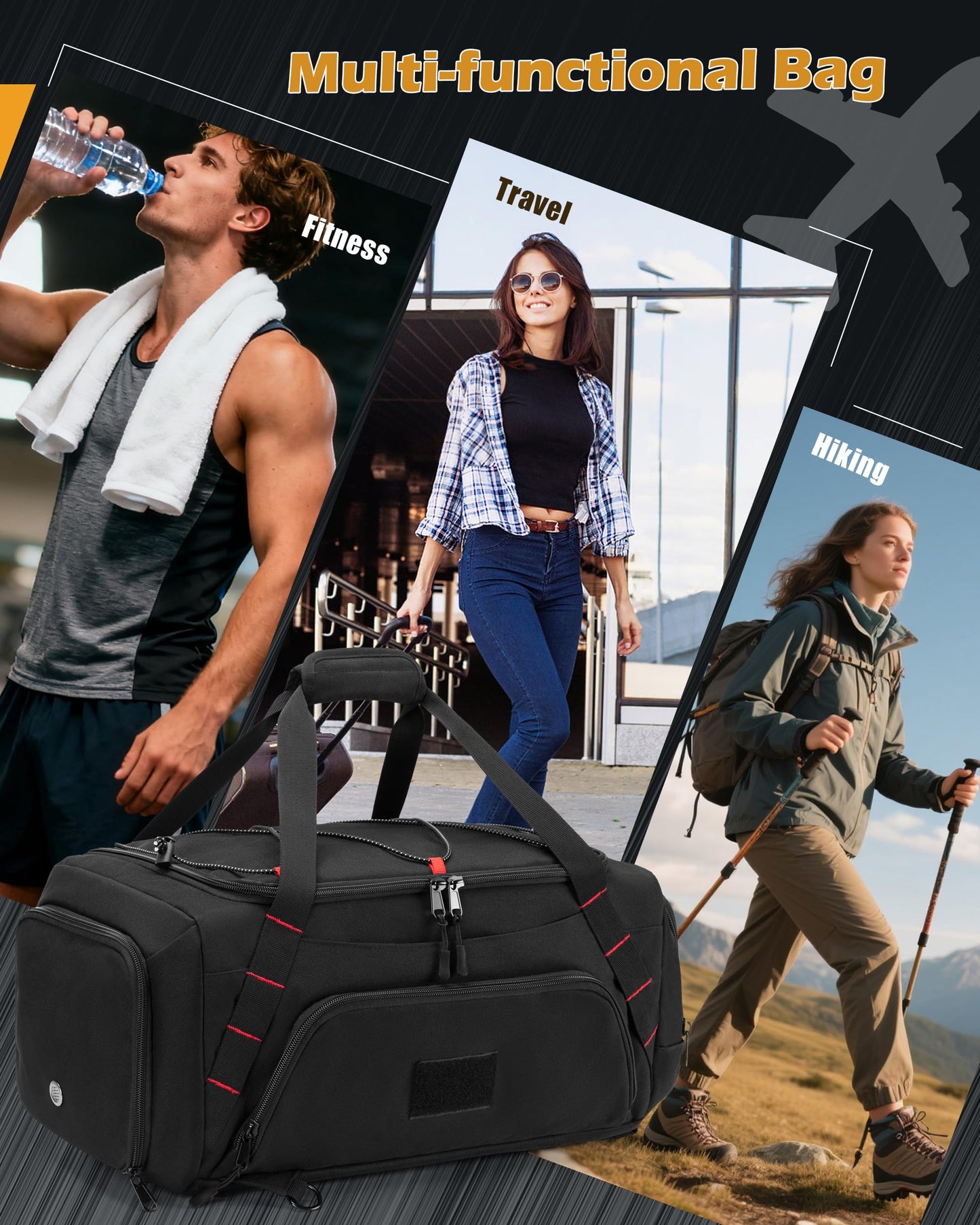 Smasrob 26L Gym Duffle Bag with Backpack Straps, Shoe Compartment and Wet Pocket, Small Duffle Bag for Travel and Sports, Black