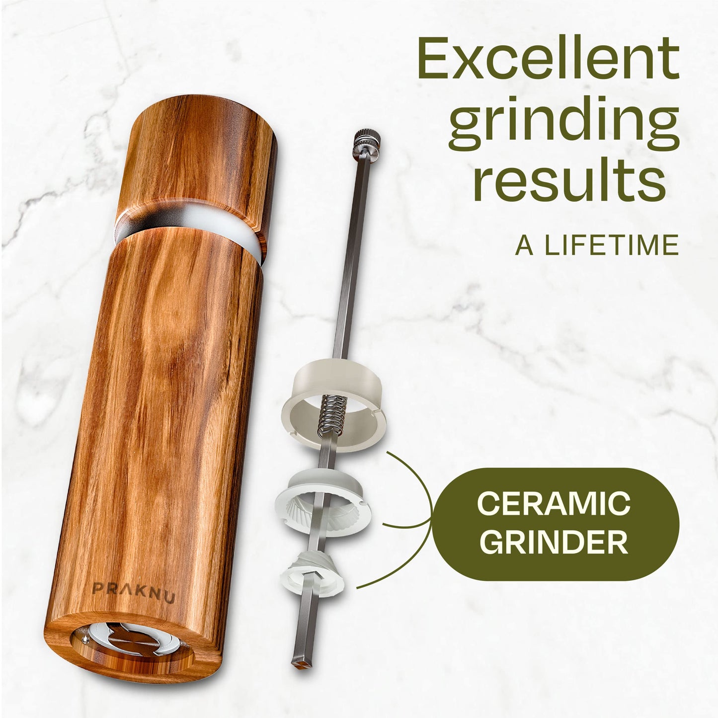 Salt and Pepper Mill Set with Tray - Made from FSC® Acacia Wood - Durable Ceramic Grinder - Plastic-Free