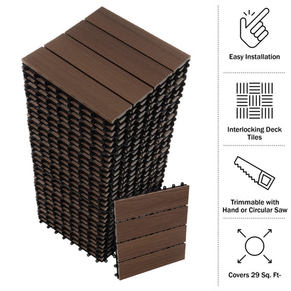 Interlocking Deck Tiles - 30-Pack 11.6-in Wood Plastic Composite All-Weather Outdoor Flooring Balcony Poolside or Patio by Pure Garden (Mocha Brown Woodgrain)