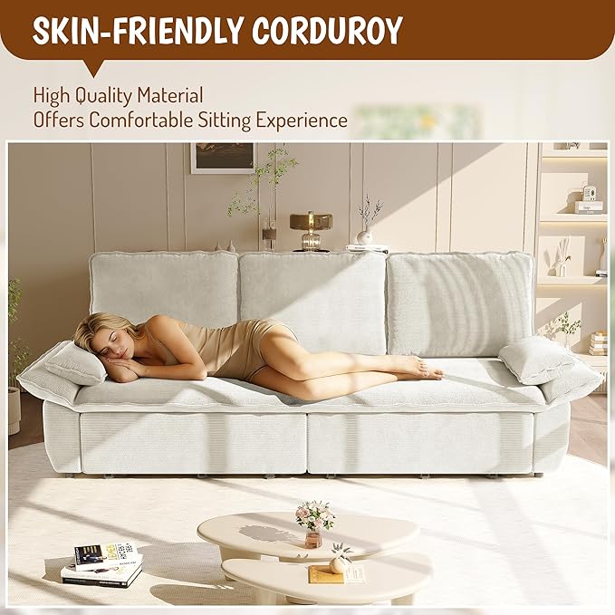 KEIKI 94.5" King-Size 3-in-1 Convertible Sleeper Sofa, Oversized Pull-Out Couch