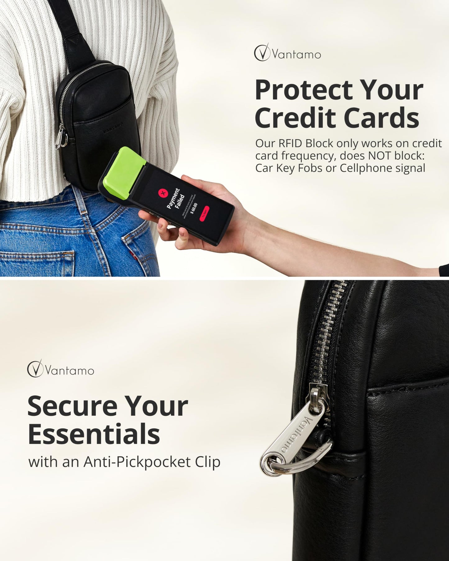 Vantamo Cross Body Bag Women with RFID Protection, Anti-Pickpocket Clip & Premium Material, Stylish Sling Bag Women with Silver Zipper, Secure Anti Theft Crossbody for Travel & Everyday Use