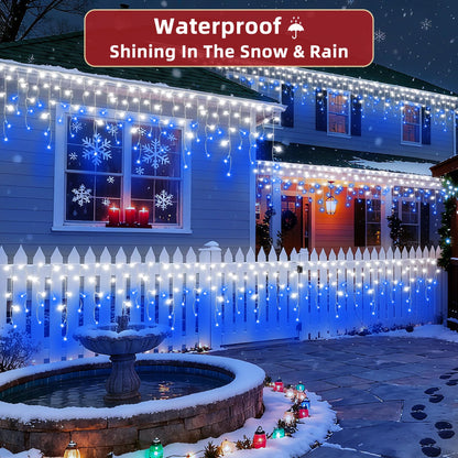 1332 LED 132ft Christmas Lights with 296 Drops, 12 Lighting Modes Blue & White Christmas Decoration Twinkling Lights Dimmable, Timer Outdoor Waterproof Fairy Lights for Indoor Garden House Eaves Roof