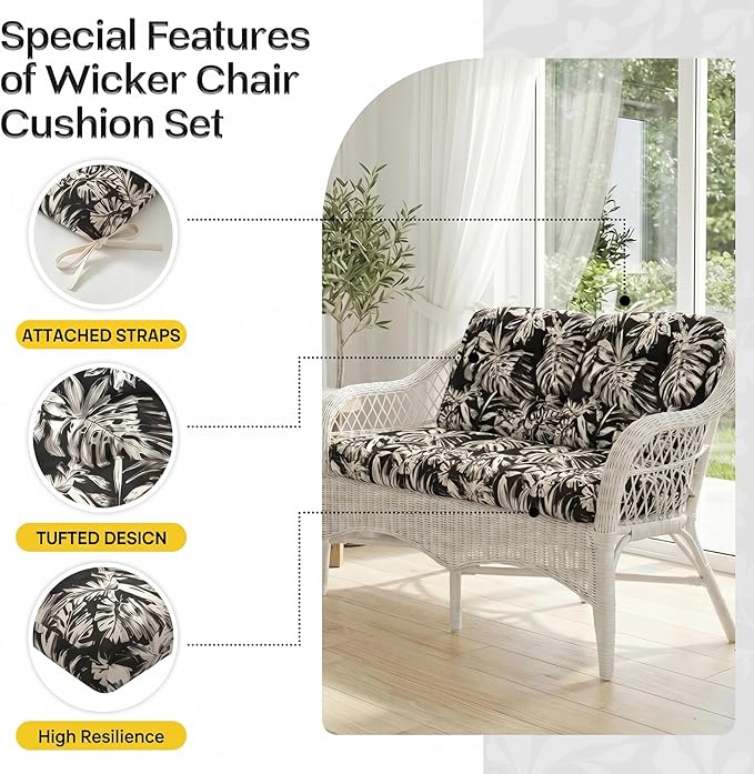 1 MIDDLE ONE Wicker Chair Cushions 3 Pieces Set