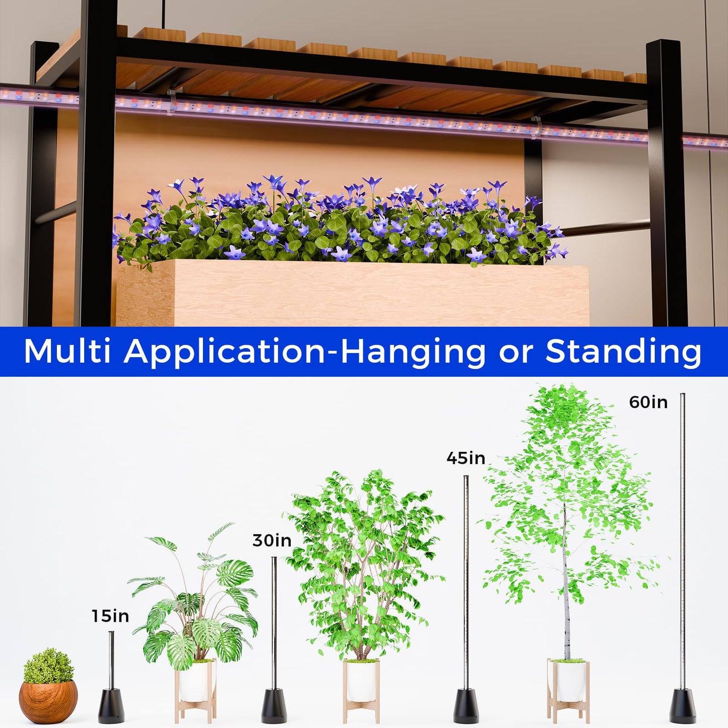 CCACC 60 Inch Grow Lights for Indoor Plants, 24W 192 LED Full Spectrum Grow Light with 3/6/12H Timer, 3 Modes 5 Dimmable Standing Vertical Plant Light for Tall Plants/Flowering