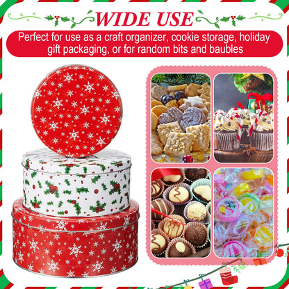Yaomiao 9 Pcs Christmas Cookie Tins Set 3 Sizes Decorative Cookie Boxes Christmas Tins with Lids Holiday Treats Round Metal Nesting Containers Candy Biscuits Treat Boxes(Berries,Snowflakes,Tree)