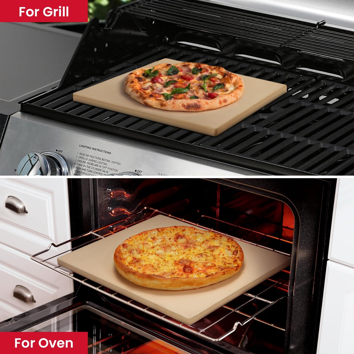 Unicook Pizza Stone, Cordierite Baking Stone for Oven and BBQ, Grilling Pizza Plate, Ideal for Making Bread, Cookies and More, Thermal Shock Resistant, Durable and Safe, Rectangular, 38 x 30 cm