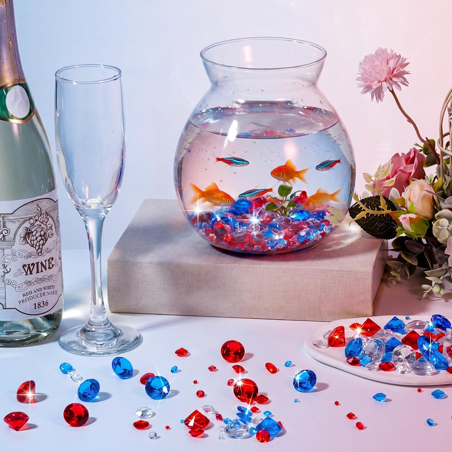 Hicarer 800 Pieces Red Clear Blue Diamond Decorations Patriotic Acrylic Diamond Table Scatter Crystals for 4th of July Independence Day 250th Anniversary USA Birthday DIY Crafts Home Party Decorations