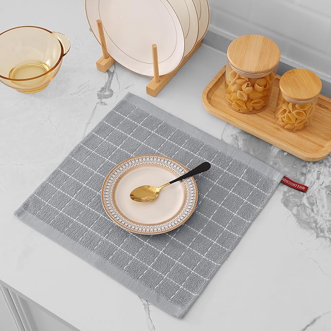 Mordimy 100% Cotton Terry Cloth Dish Cloths, Soft and Absorbent Checkered Dish