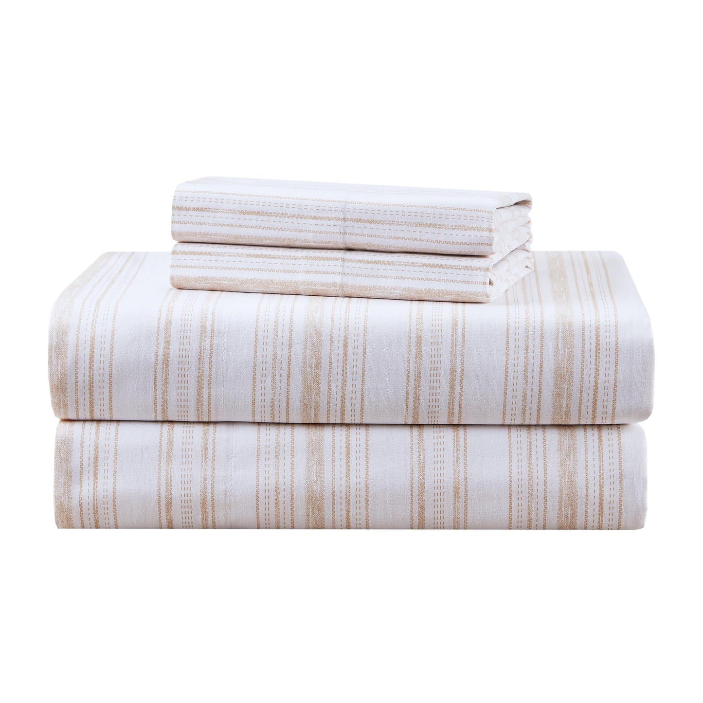 Comfort Spaces 100% Cotton Sheets Full, Breathable, Naturally Cool Cotton Sheets, Cotton Bed Sheets with 14" Elastic Pocket Fits up to 16" Mattress, All Seasons Sheet Set, Good Vibes Taupe 4 Piece