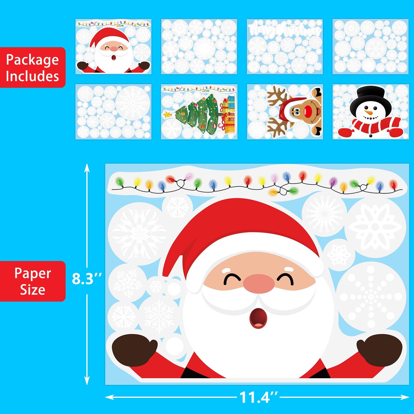 Funnlot Christmas Window Stickers 262PCS: Multicolor, Modern, Contemporary Vinyl Stickers for Windows, Glass, Cars & More
