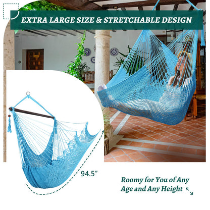 Bathonly Large Hammock Chair with Spreader Bar, Caribbean Hammock Swing Chair with Stand, XL Hammock Chair Outdoor Indoor, 330 LBS Weight Capacity