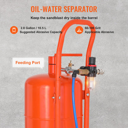 VEVOR 5 Gallon Sand Blaster, 60-110 PSI High Pressure Sandblaster, Portable Abrasive Blasting Tank, Air Sand Blasting Kit with 4 Ceramic Nozzles and Oil-Water Separator for Paint, Stain, Rust Removal