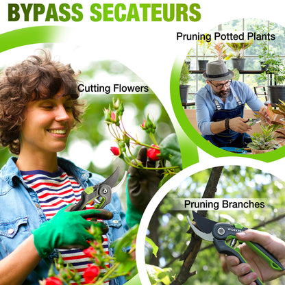 WORKPRO 2-Piece Secateurs & Pruning Scissors | Heavy Duty 210mm Bypass Secateurs with SK5 Blades and 160mm Shears | Labor-Saving Scissors with Safty Lock | Essential Garden Tools for Pruning Flowers