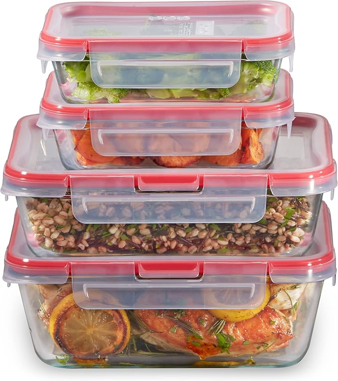 Pyrex Freshlock Mixed Sized Glass Food Storage Containers Set, Airtight &