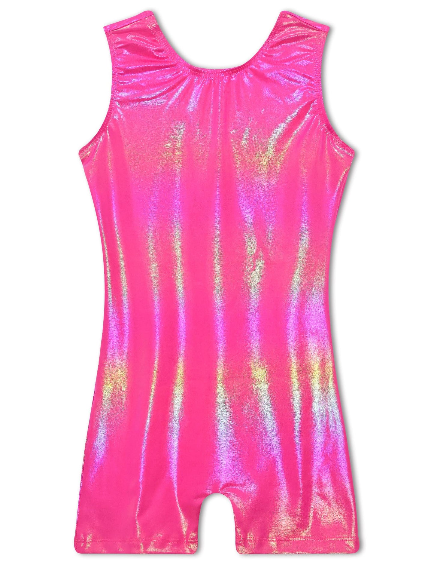 TENVDA Gymnastics Leotards for Girls 5-6 Years Old Sparkle Metallic Hotpink Sleeveless Kids Biketard Tumbling Practice Unitard