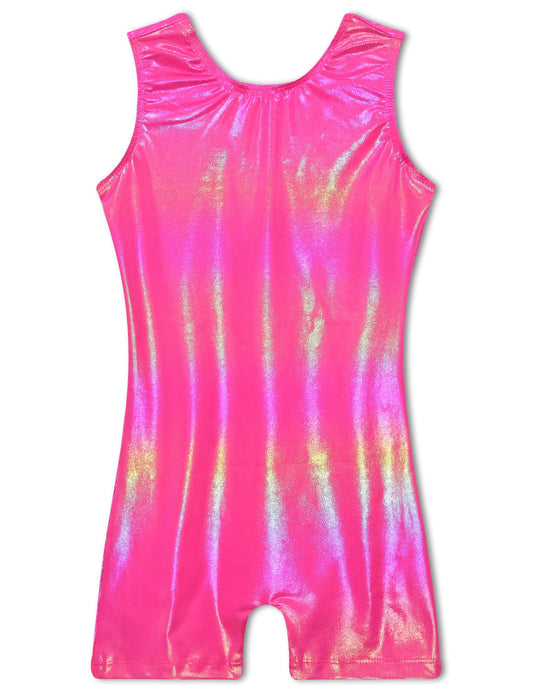 TENVDA Gymnastics Leotards for Girls 5-6 Years Old Sparkle Metallic Hotpink Sleeveless Kids Biketard Tumbling Practice Unitard