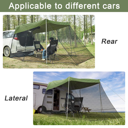 G4Free Car Awning Sun Shelter with Mosquito Net, Portable SUV Tent Tailgate Shade Canopy for Outdoor Camping Travel (Army Green)
