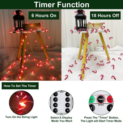AMENON 26.2 Ft 80 Led Candy Cane String Lights Christmas Decor Battery Operated Fairy Lights Remote Control with Timer 8 Modes Holiday Xmas Decorations Indoor Outdoor Home Party Bedroom (Warm White)