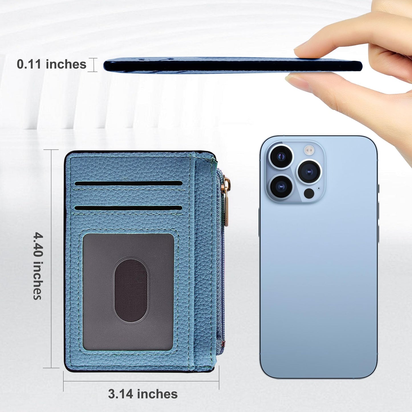 Tipmile Credit Card Holder for Women Slim Minimalist Front Pocket RFID Blocking Wallet Small Compact Card Case with ID Window, Sky Blue