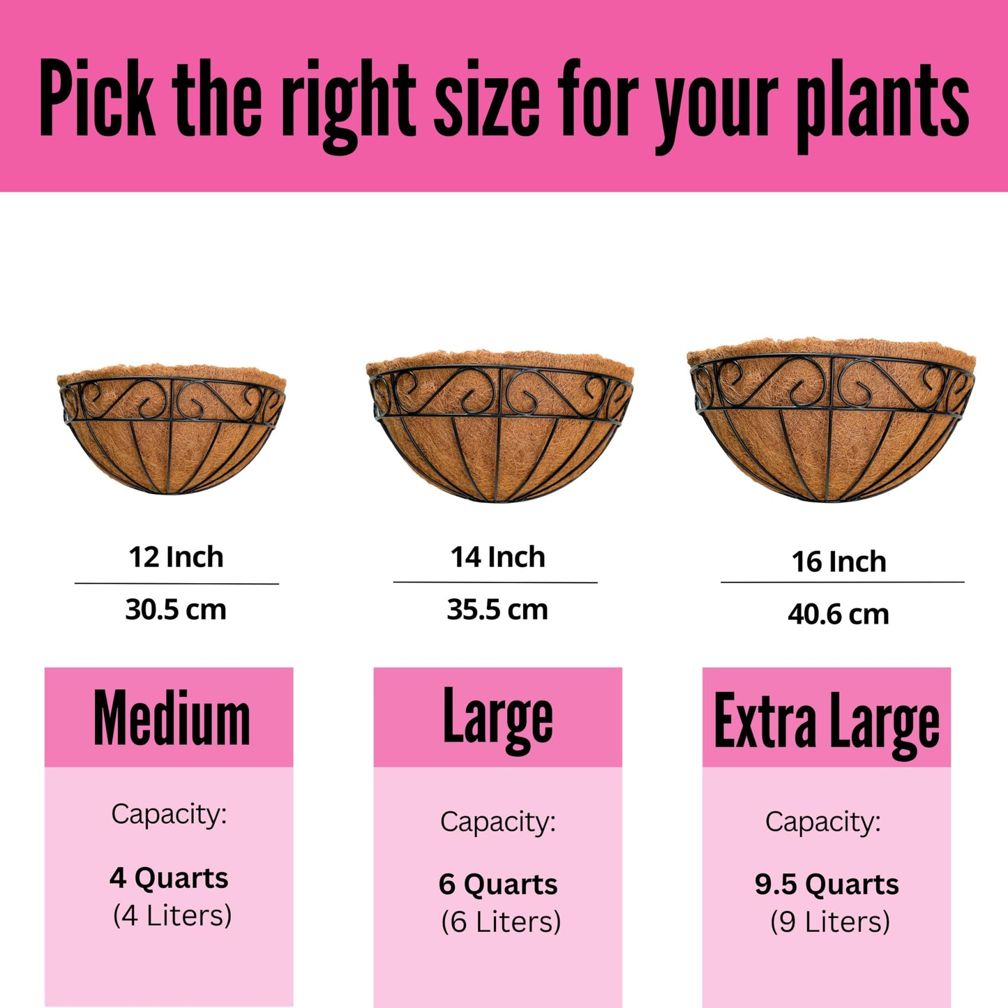 LaLaGreen Outdoor Wall Planters, 4 Pack, 14 Inch Large Balcony Planter Railings Hanging, Rail Flower Basket with Coco Liner English Horse Trough Black Metal Wire Succulent Pot Holder Deck Porch Garden
