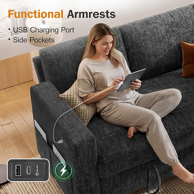Sunny Heart 82" L Shaped Sectional Sleeper Sofa Bed