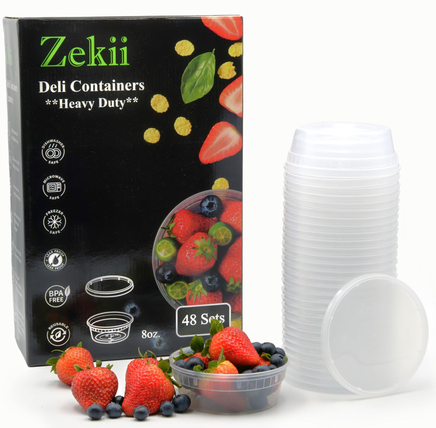 Zekii EXTRA THICK Deli Containers with Lids, [48Sets 8oz] Soup Containers w/Lids Airtight, Disposable, BPA Free, Takeout soup Cups, Meal Prep, Food Storage Containers with Measurements