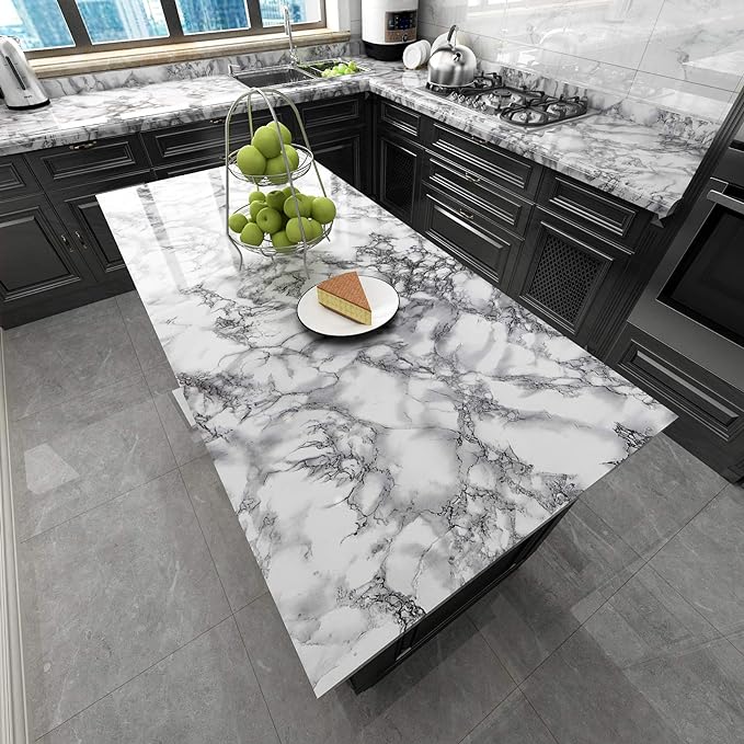 Livelynine Marble Wall Paper 15.8x394 Kitchen Wallpaper Self Adhesive Renter