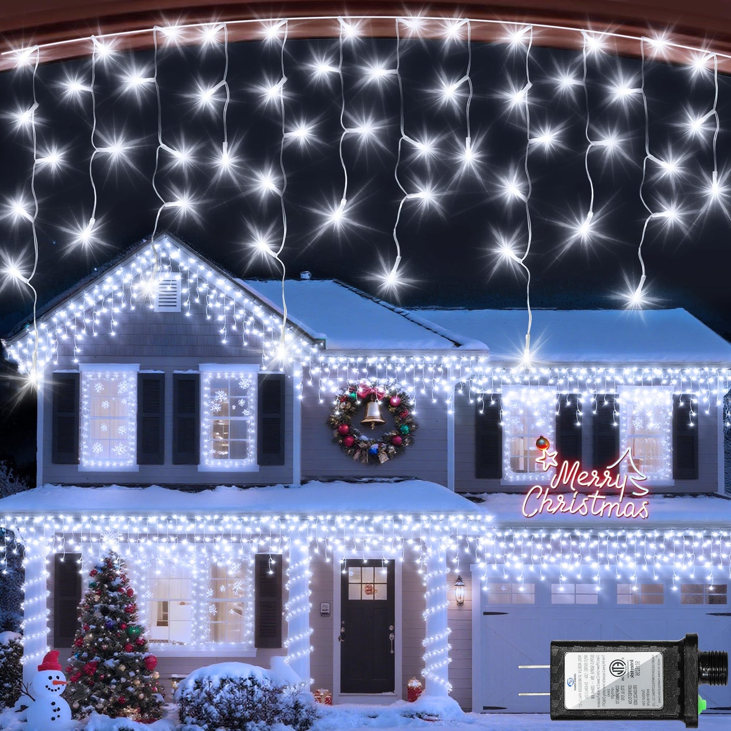 1332 LED 132ft Christmas Lights with 296 Drops, 12 Lighting Modes Cool White Christmas Decoration Twinkling Lights Dimmable, Timer Outdoor Waterproof Fairy Lights for Indoor Garden House Eaves Roof