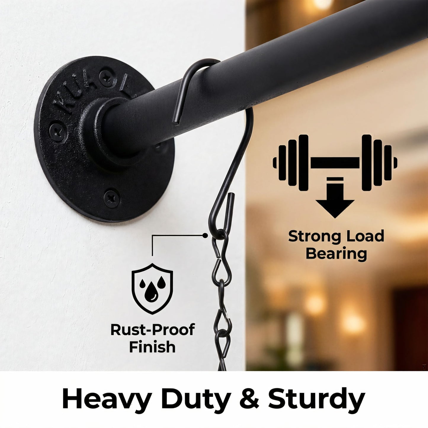 ZYUXUAN 2 Pack Black Metal Pipe Plant Hanger Indoor with Hanging Chains, Industrial Window and Wall Mounted Hanging Rod Planter for Plants, Pot/Plant Not Included